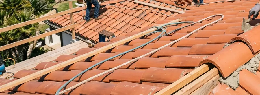 Clay barrel tile laid in courses across a roof